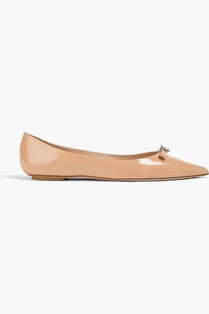 Stuart Weitzman Diana embellished patent-leather point-toe flats - Neutral