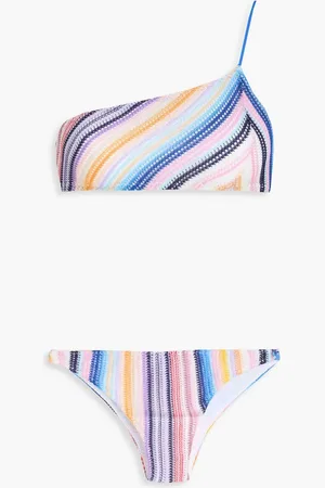 Missoni One-shoulder metallic striped crochet-knit bikini