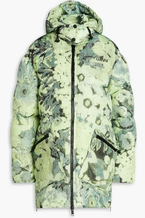 Ganni Margarita oversized quilted printed shell hooded jacket - Green