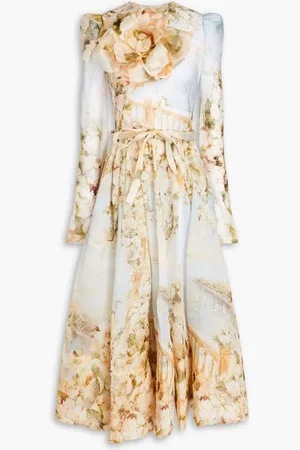 ZIMMERMANN Appliquéd floral-print silk-organza midi dress