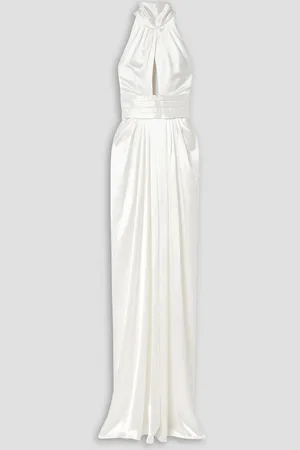 Naeem Khan Magnolia pleated silk-charmeuse halterneck gown - White