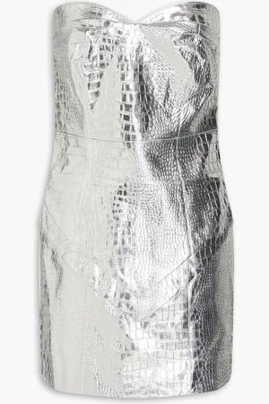 ROTATE Strapless metallic faux croc-effect leather mini dress - Metallic