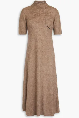 Brunello Cucinelli Bead-embellished brushed knitted midi dress - Neutral