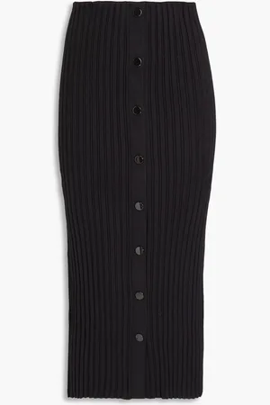 Serafini Snap-detailed ribbed-knit midi skirt