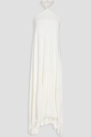 Retrofete Maryam asymmetric embellished jersey halterneck maxi dress