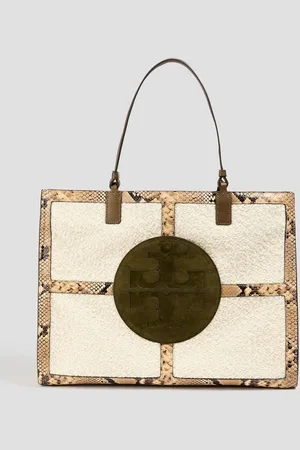 Tory Burch Ella snake-effect leather and wool-blend tote - White