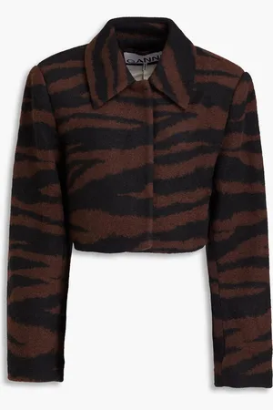 Ganni Tiger-print felt coat
