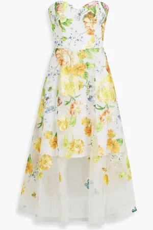 Marchesa Notte Strapless embroidered tulle midi dress