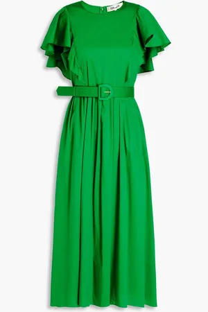 Diane von Furstenberg Damon belted pleated cotton-blend poplin midi dress