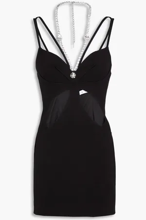 AREA Embellished cutout jersey mini dress
