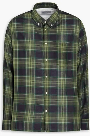 OFFICINE GENERALE Checked cotton and wool-blend shirt - Green