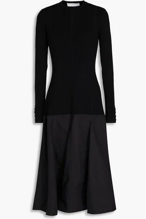 3.1 Phillip Lim Poplin-paneled ribbed-knit midi dress