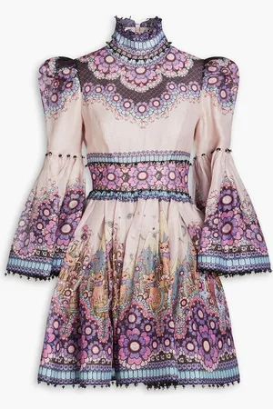 ZIMMERMANN Printed linen and silk-blend mini dress - Purple