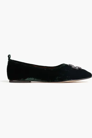 Tory Burch Embellished velvet ballet flats - Green