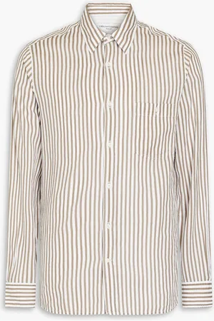OFFICINE GENERALE Alex striped linen and cotton-blend shirt - Neutral