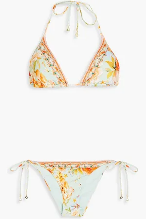 Camilla Crystal-embellished floral-print triangle bikini - Green