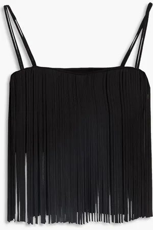 GALVAN Cropped fringed knitted top