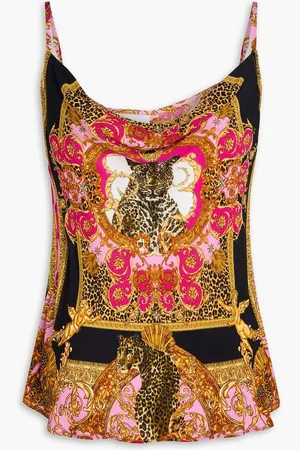 Camilla Crystal-embellished floral-print silk crepe de chine top