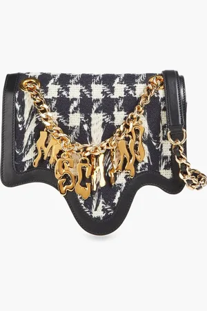 Moschino Embellished houndstooth tweed shoulder bag