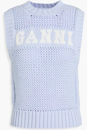 Ganni Intarsia-knit cotton-blend vest - Blue