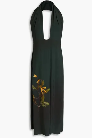 Victoria Beckham Floral-print crepe halterneck midi dress - Green