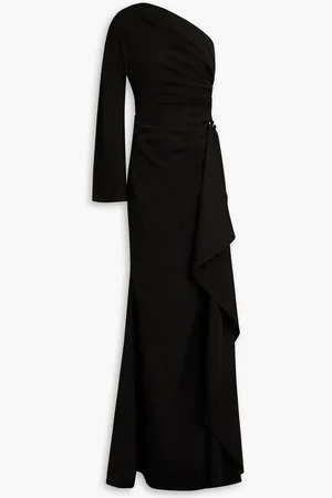 RHEA COSTA One-sleeve draped stretch-jersey gown