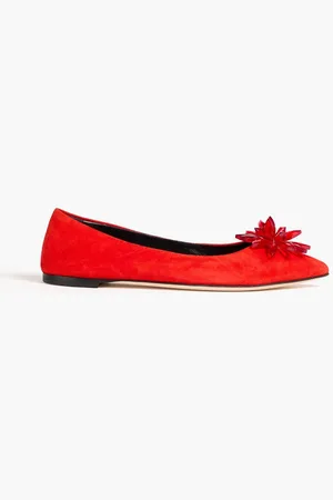 Giuseppe Zanotti Lucrezia 05 embellished suede ballet flats - Orange