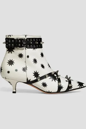 RED(V) Spiked printed leather ankle boots - White