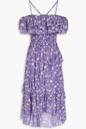 ULLA JOHNSON Penninah cold-shoulder ruffled floral-print silk-georgette midi dress