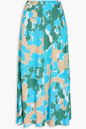 Diane von Furstenberg Florencia floral-print slub woven midi skirt - Blue