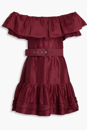Rebecca Vallance Tiered belted linen and silk-blend faille mini dress