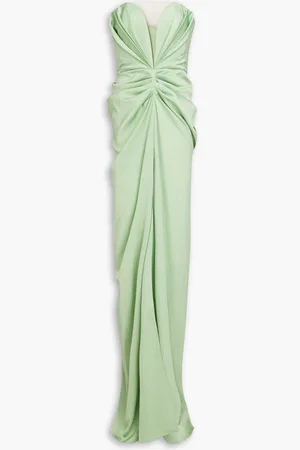 RHEA COSTA Strapless pleated satin gown - Orange