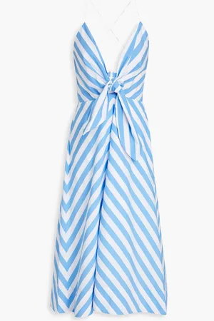 Rebecca Vallance Nini knotted striped cotton-blend poplin midi dress - Blue