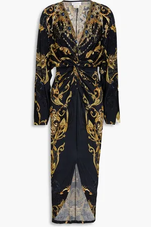 Camilla Embellished twisted printed stretch-jersey midi dress