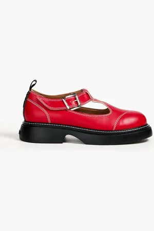 Ganni Everyday buckled faux leather Mary Jane loafers