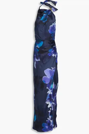 Nicholas Printed satin halterneck maxi dress - Blue