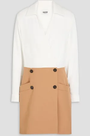 Claudie Pierlot Crepe and twill mini wrap dress - White