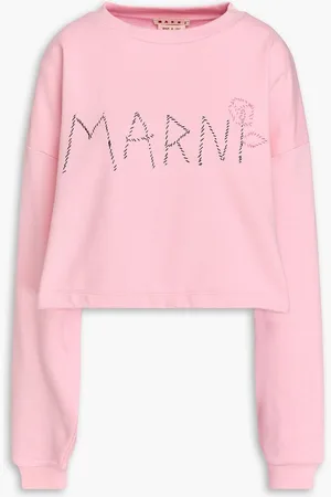 Marni Cropped embroidered French cotton-terry sweatshirt - Pink
