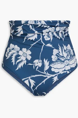 Mara Hoffman Bobbi floral-print ruched high-rise bikini briefs - Blue