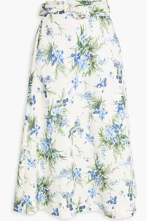 VERONICA BEARD Arwen belted floral-print cotton midi skirt - White