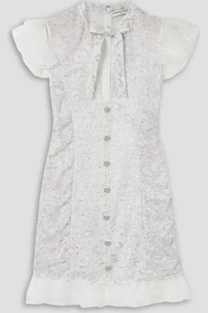 Alessandra Rich Pussy-bow ruffled silk-organza trimmed metallic lace mini dress