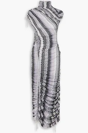 Missoni Crystal-embellished ruched metallic crochet-knit maxi dress - Metallic