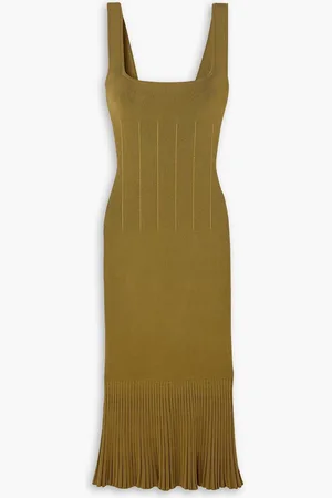 GALVAN Atalanta pleated metallic stretch-knit midi dress - Green