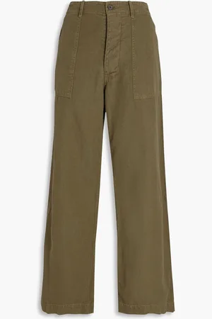 NILI LOTAN Cotton and linen-blend twill wide-leg pants - Green