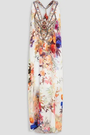 Camilla Crystal-embellished floral-print silk crepe de chine midi dress - White
