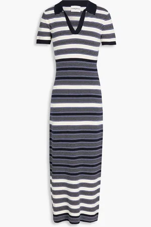 Claudie Pierlot Striped cotton and cashmere-blend midi shirt dress - Blue