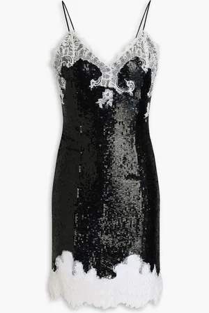 ALICE+OLIVIA Alice Olivia - Lace-trimmed sequined stretch-tulle mini dress