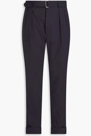OFFICINE GENERALE Pierre tapered belted cotton-poplin pants - Blue