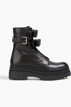 RED(V) Bow-detailed leather combat boots