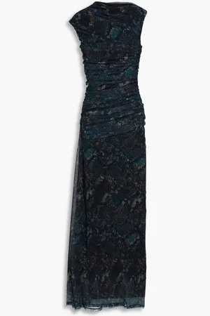 Nicholas Ruched snake-print tulle maxi dress